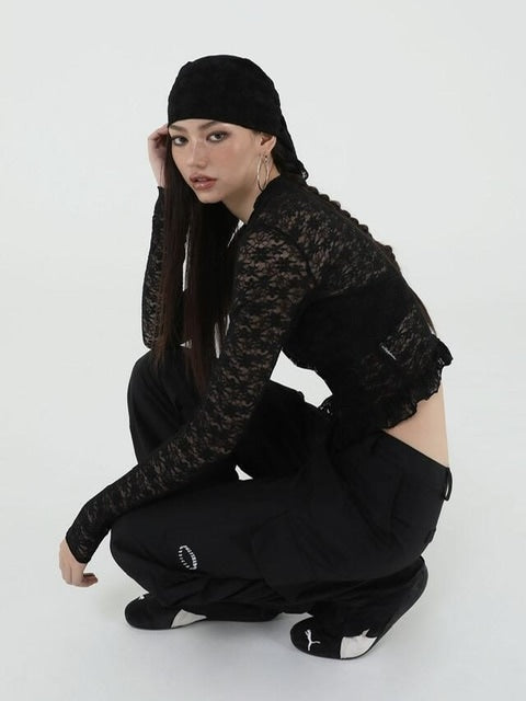 【Uglyshadow】LACE FRILL CARDIGAN / 【アグリーシャドウ】レースフリル長袖カーディガン