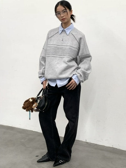 【ARCH by ROARINGWILD】Pattern Contrasting Decorative Thread Wool Sweater