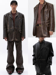 【ESC STUDIO】washing leather 4 buttons blazer