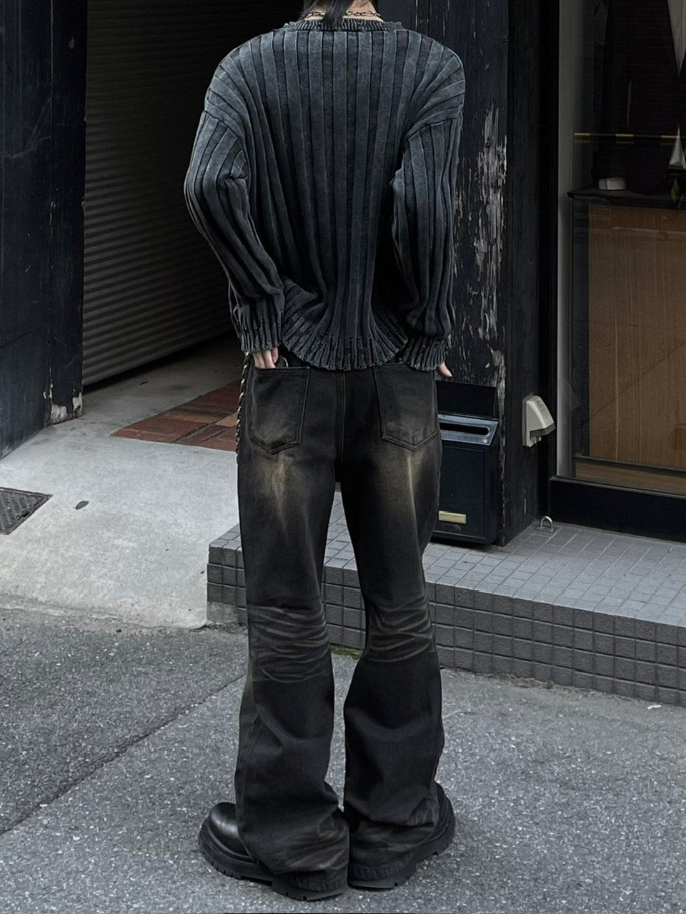 受注制【Chikashitsu +】phantom flare denim pants (2color) / 【チカシツプラス】フレアデニムパンツ