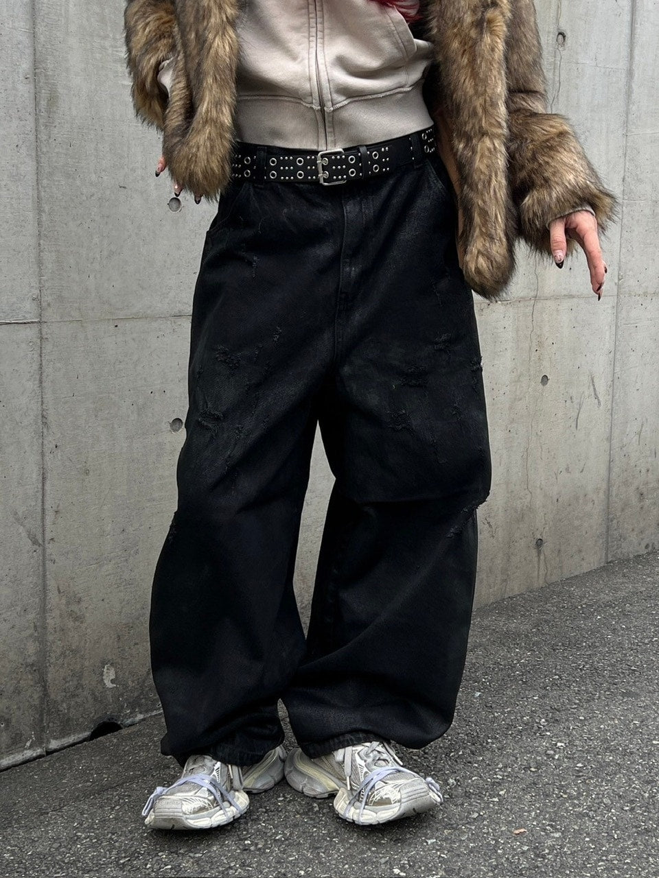 受注制【Chikashitsu +】coating damage wide denim pants / 【チカシツプラス】コーティングダメージワイドデニムパンツ