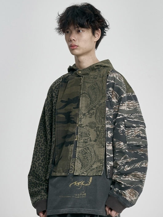 【AJOBYAJO】Camouflage Zip-Up Hooded Jacket