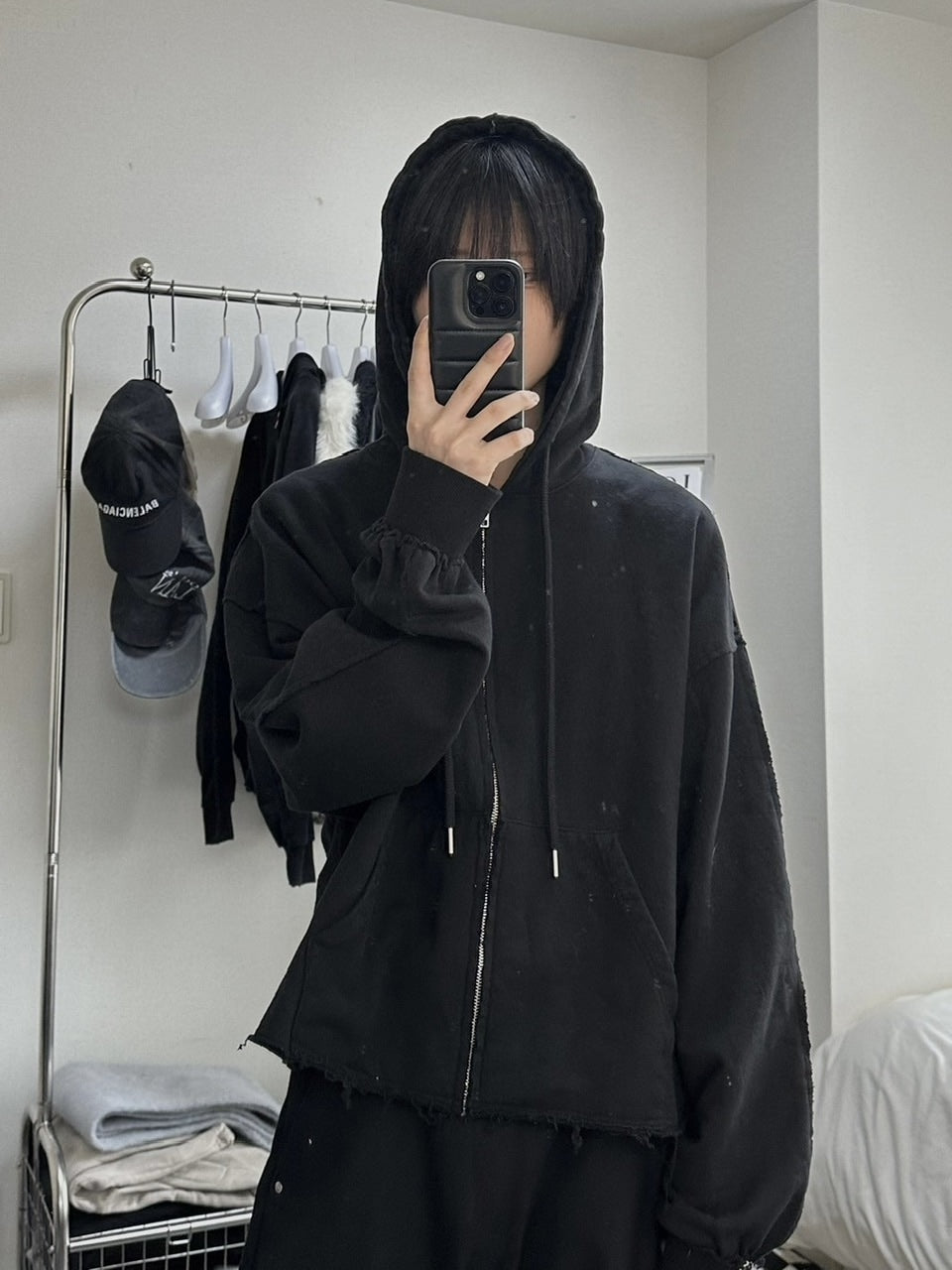 受注制【LUV CODE】pigment cropped zip up hoodie (2color)