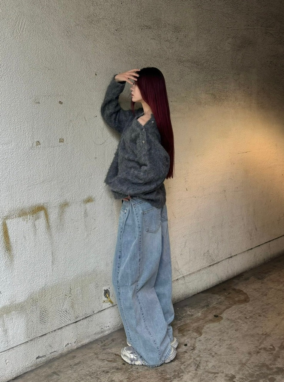 【Chikashitsu +】half off shoulder button knit (3color)