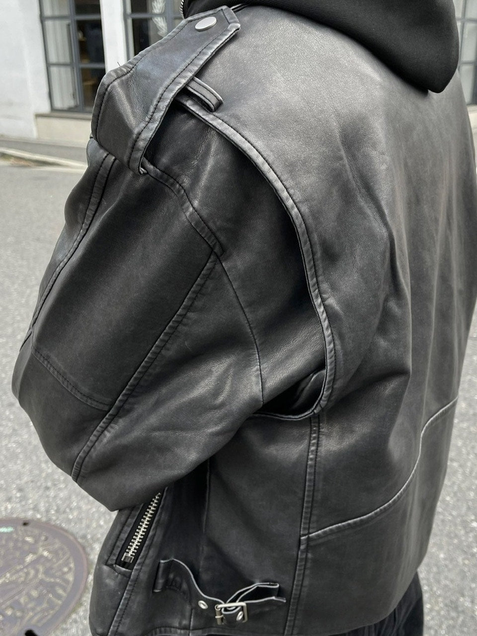 受注制【Chikashitsu +】aging wash cropped riders jacket