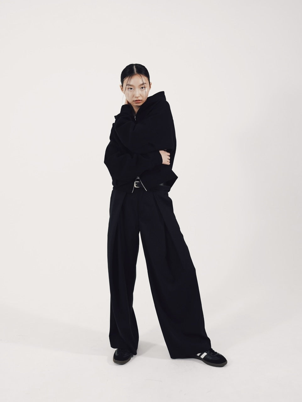 【CS】cropped double zip hoodie (black)