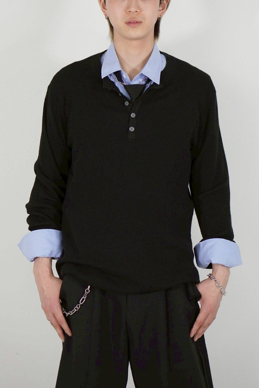 【Chikashitsu +】henry neck long sleeve knit (4color)