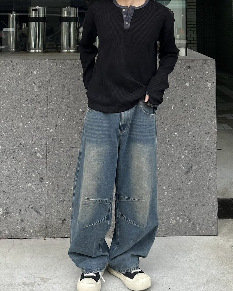 受注制【youll】henry neck waffle long tee (2color)