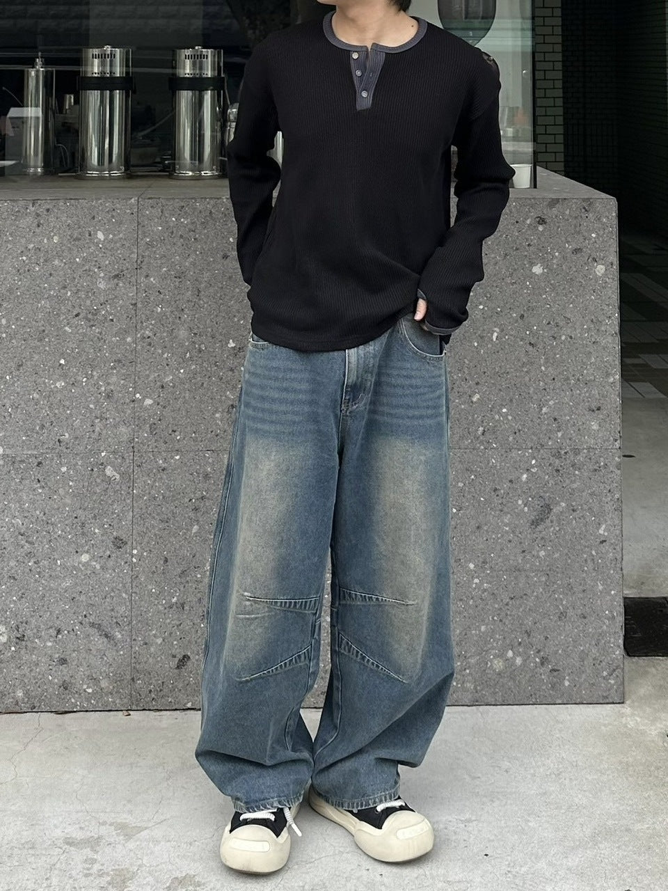 受注制【youll】henry neck waffle long tee (2color)