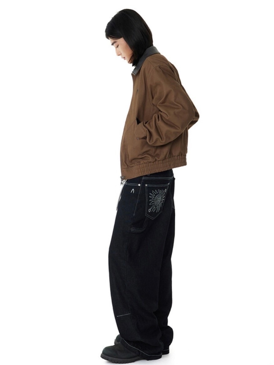 【AAKAM】Contrast Leather Work Jacket