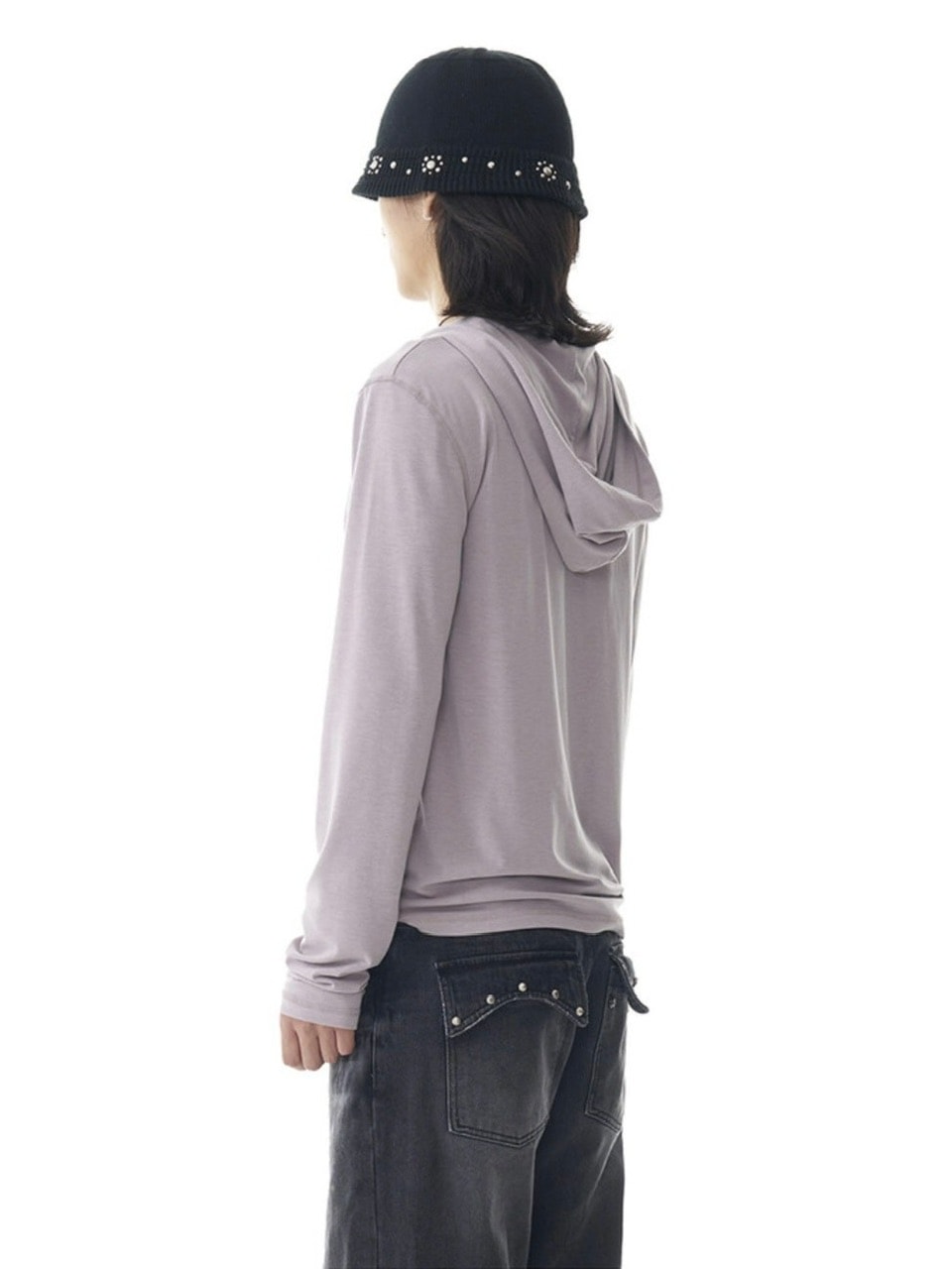 【AAKAM】Studded Leaf Hooded Long Sleeve