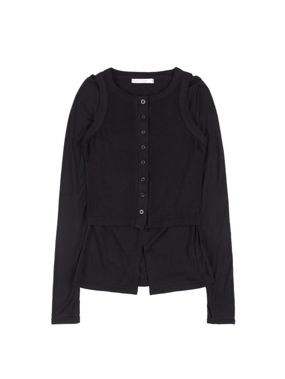 【FANCY CLUB】3-WAY BUTTON LAYERED LONG SLEEVE / 【ファンシークラブ】ボタンベストレイヤード長袖Tシャツ