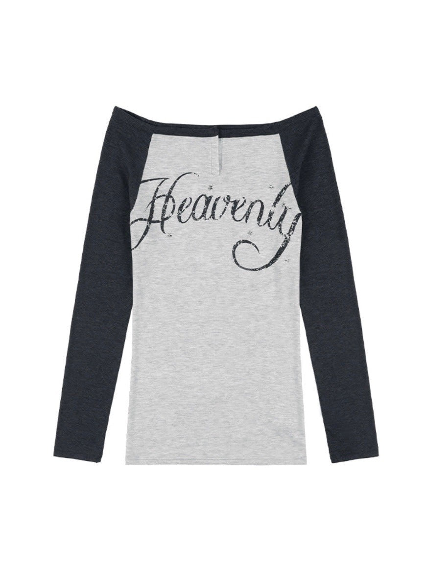 【FANCY CLUB】HEAVENLY OFF-SHOULDER LONG SLEEVE / 【ファンシークラブ】オフショルダーレタリングプリント長袖Tシャツ