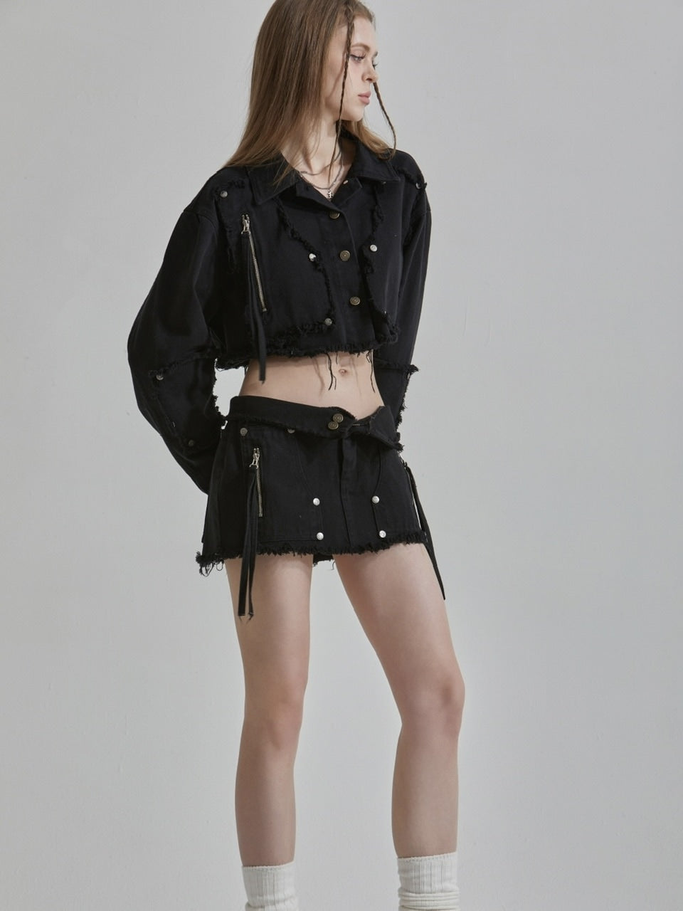 【GATELESS】FRINGE CROPPED DENIM JACKET