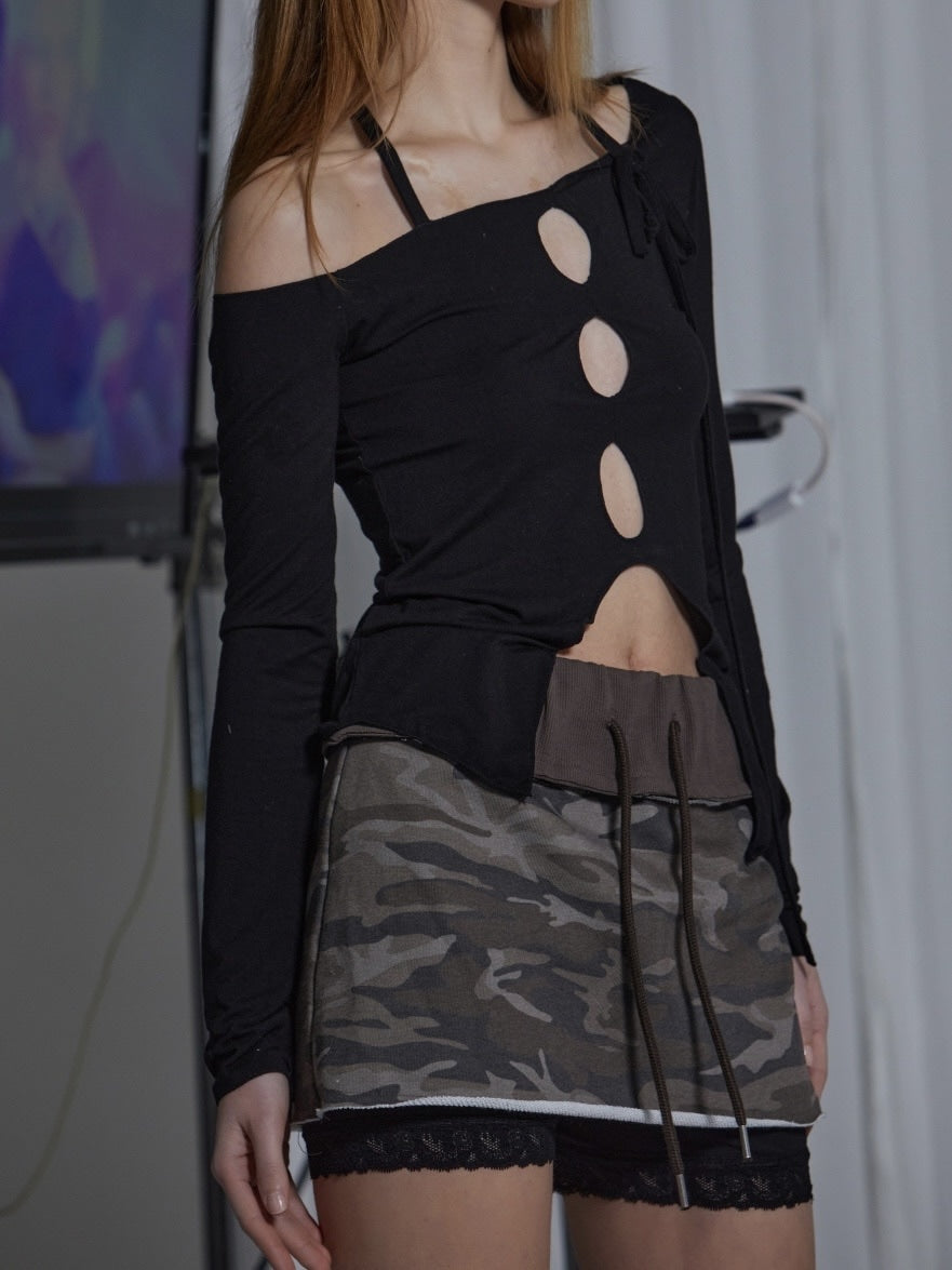 【GATELESS】CAMOUFLAGE MINI SKIRT PANTS