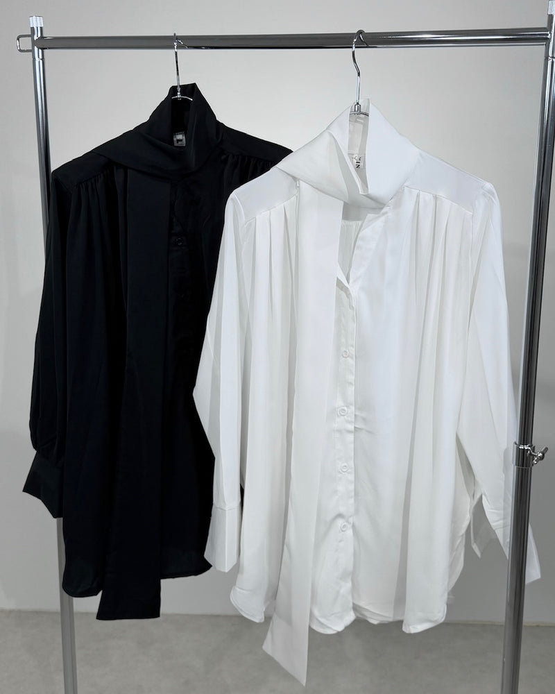 国際配送【Nerd out XU】satin tie shirt (2color)