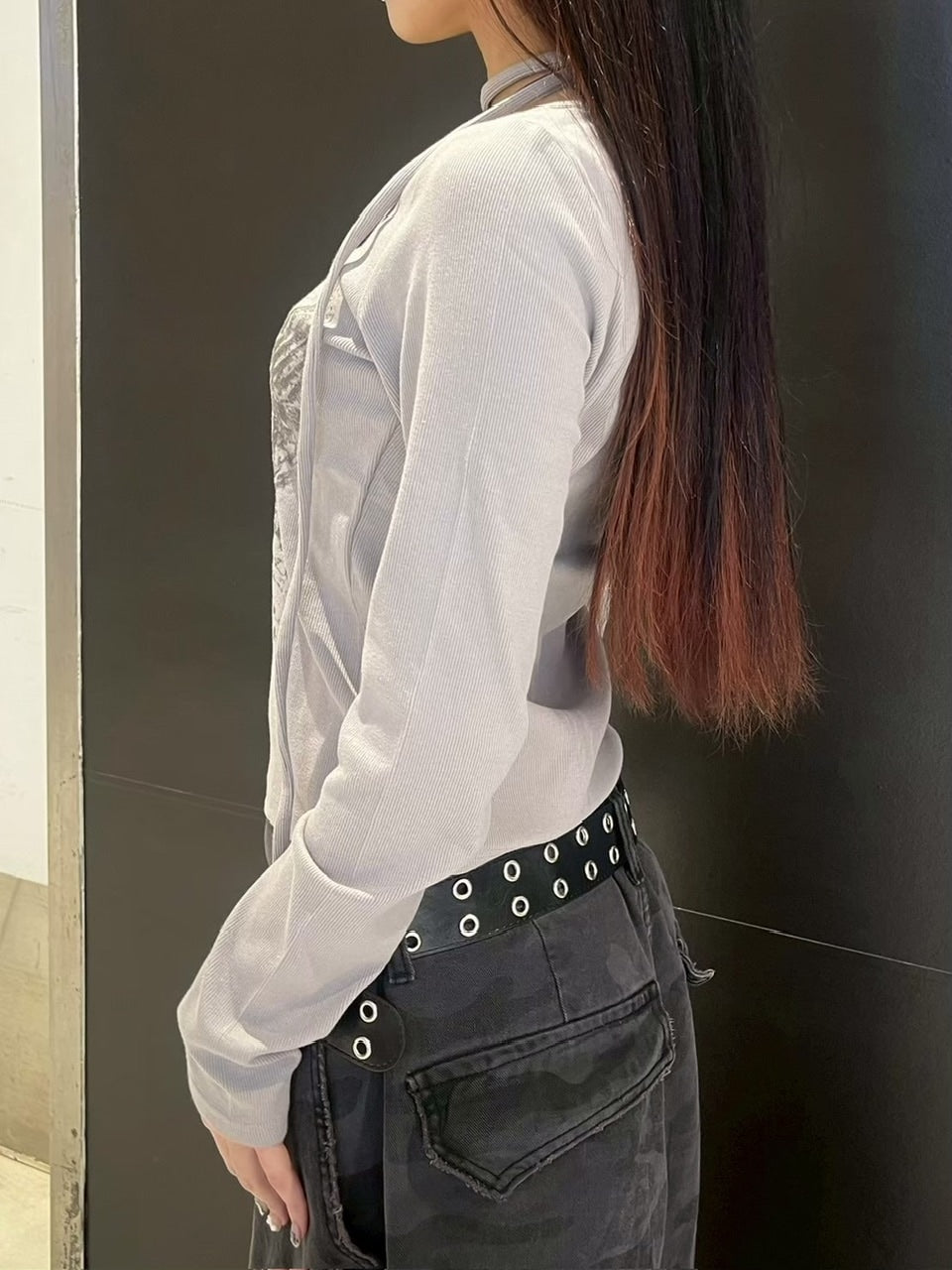 【Never mind the XU】tie set cross wing long sleeve tee (3color) / 【ネバーマインドザエックスユー】ネクタイセットクロスウィングプリント長袖Tシャツ