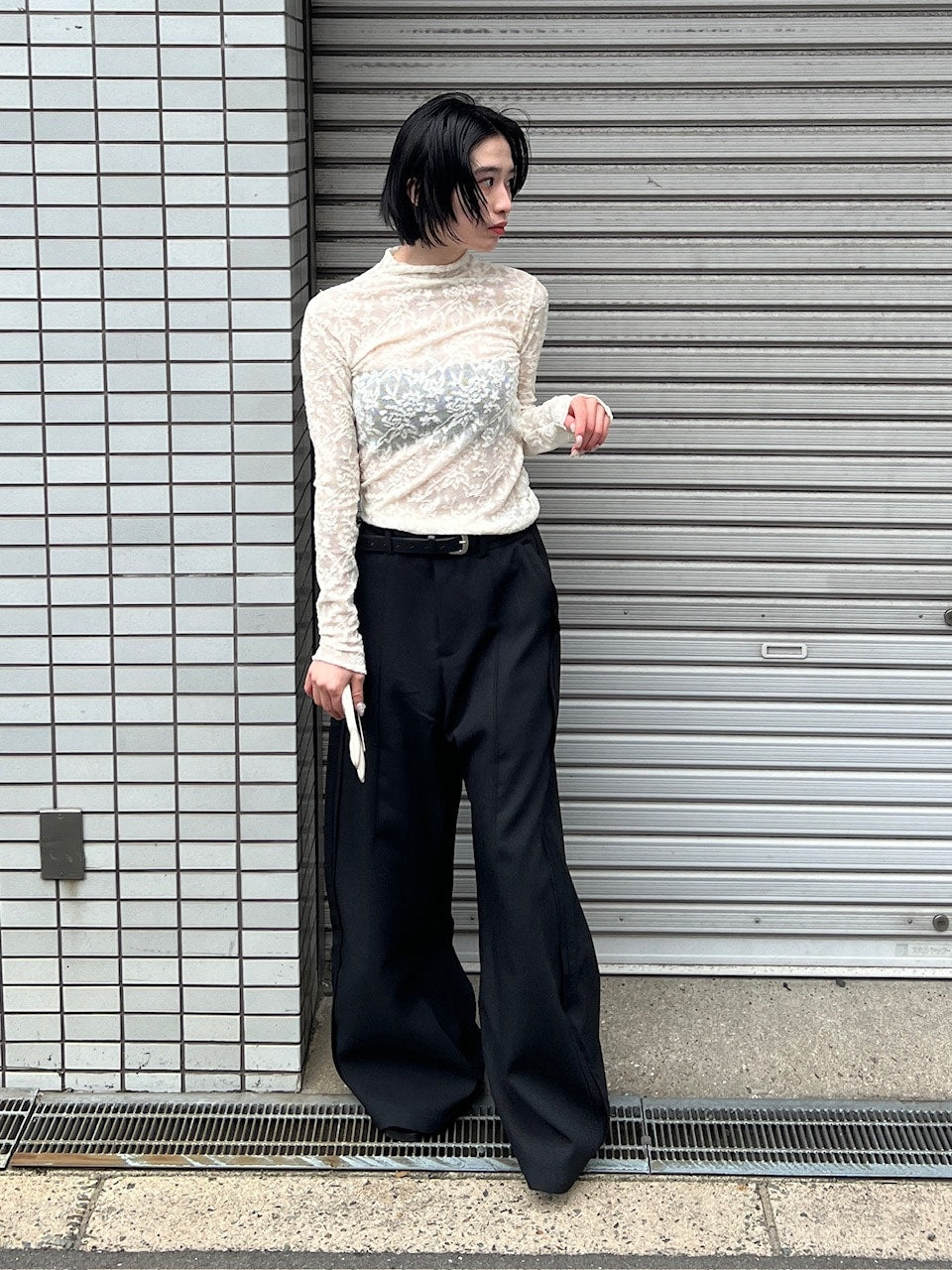 受注制【Chikashitsu +】side design wide slacks (2color)