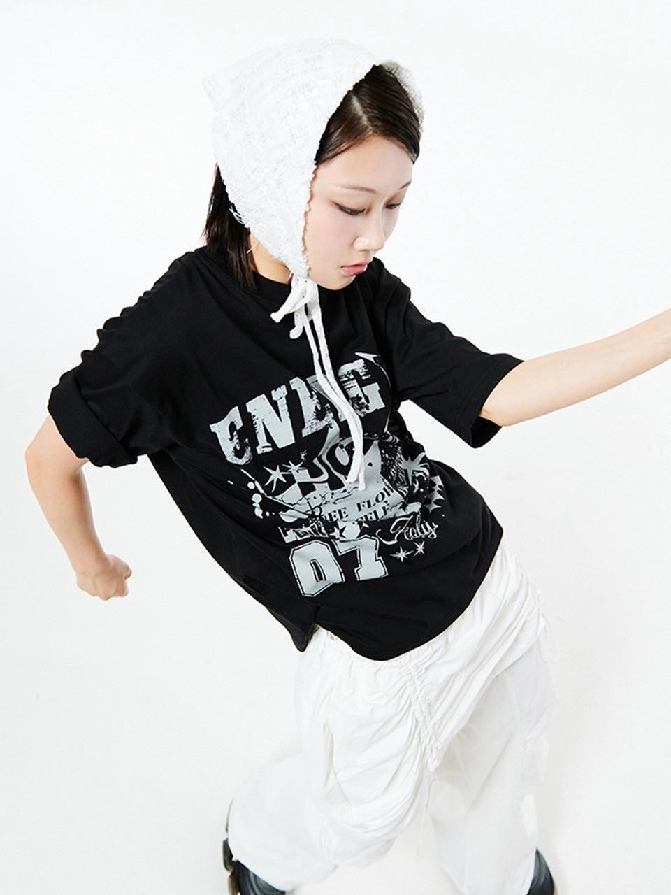 【HOLY NUMBER 7】OVERSIZED HIP HOP FIT STAR GRAPHIC T-SHIRT