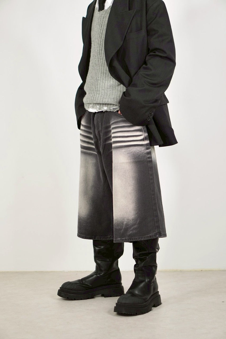 受注制【Chikashitsu +】8-length bermuda denim pants (2color) / 【チカシツプラス】8分丈バミューダハーフデニムパンツ