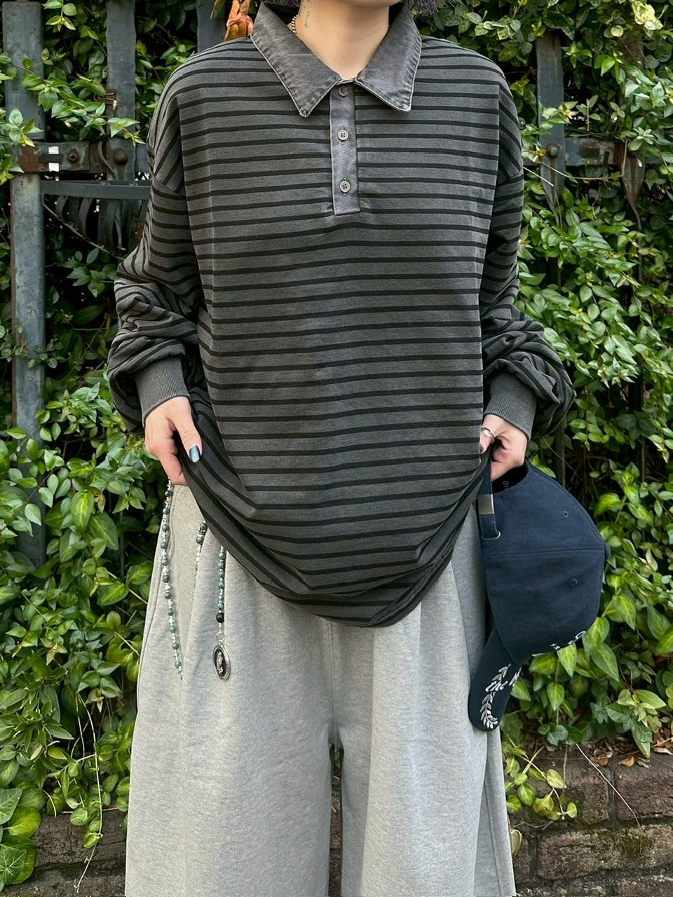 受注制【youll】pigment border polo long tee (2color)