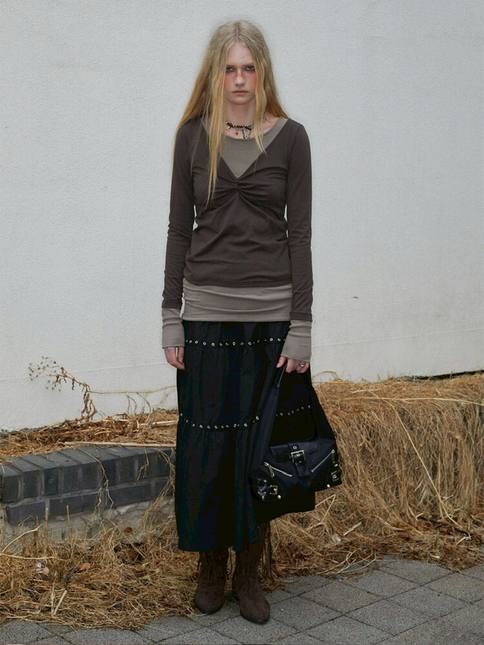 【NOT KNOWING】Back Strap Layered Top / 【ノットノーイング】バックストラップレイヤード長袖Tシャツ