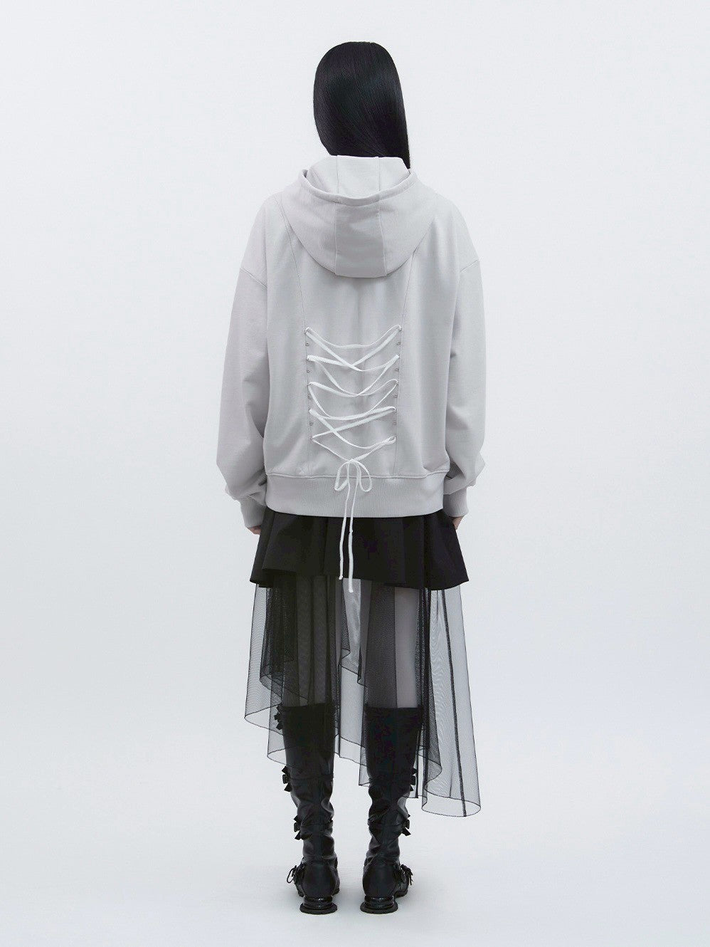 【TUOMIO】LACE UP HOOD ZIP-UP