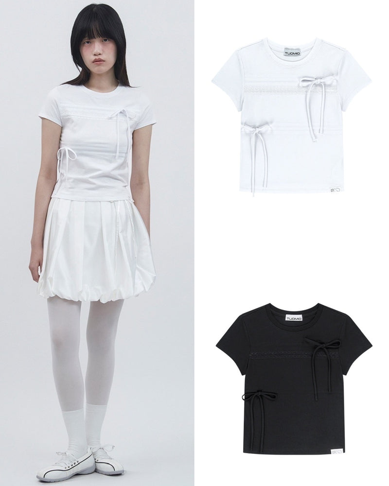 【TUOMIO】RIBBON LAYERED SHORT SLEEVES