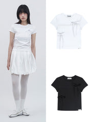 【TUOMIO】RIBBON LAYERED SHORT SLEEVES