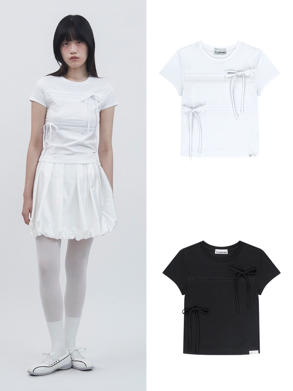 【TUOMIO】RIBBON LAYERED SHORT SLEEVES