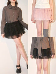 【ODDONEOUT】TUCKING MASH SKIRT / 【オッドワンアウト】タッキングメッシュフリルレーススカート