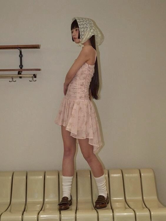 【ODDONEOUT】FLOWER SHIRRING ONE PIECE / 【オッドワンアウト】フラワーシャーリングキャミソールワンピース