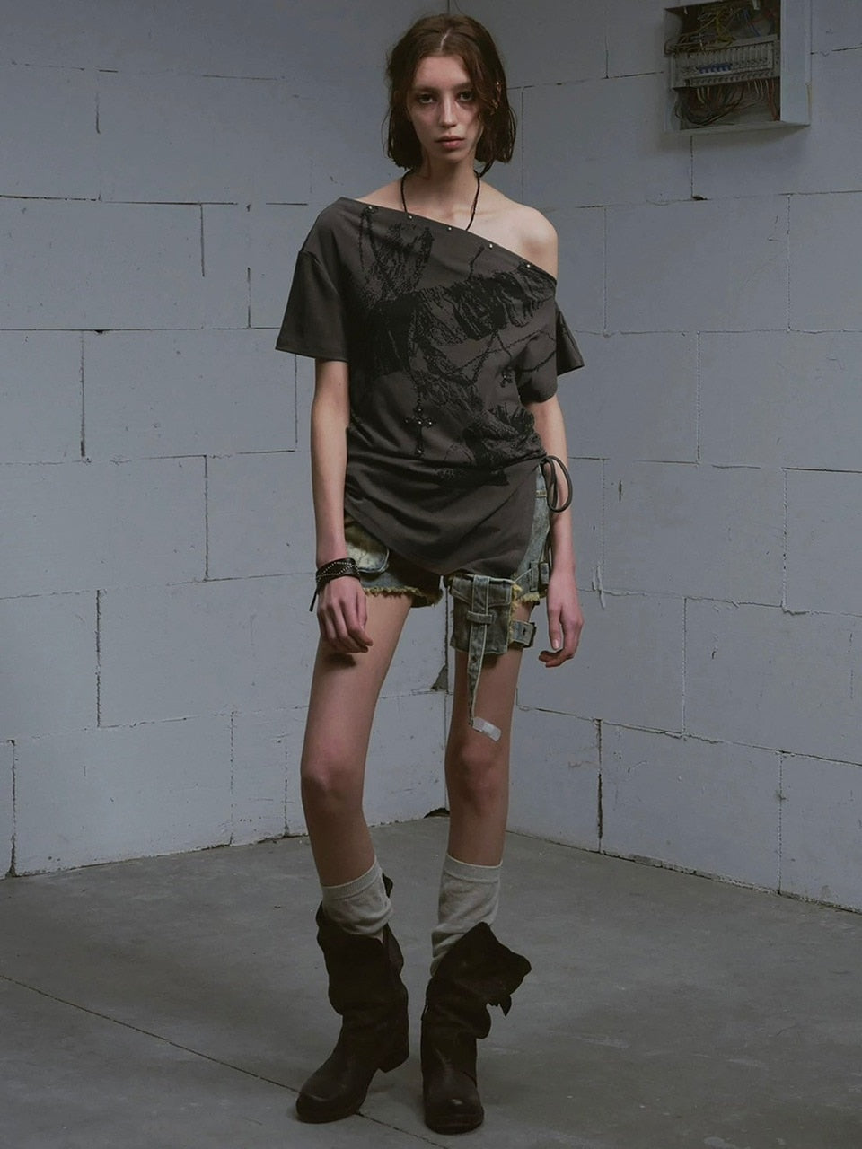 【Cest Nous】Blue-green faded denim shorts / 【セヌー】ウォッシングデニムショートパンツ