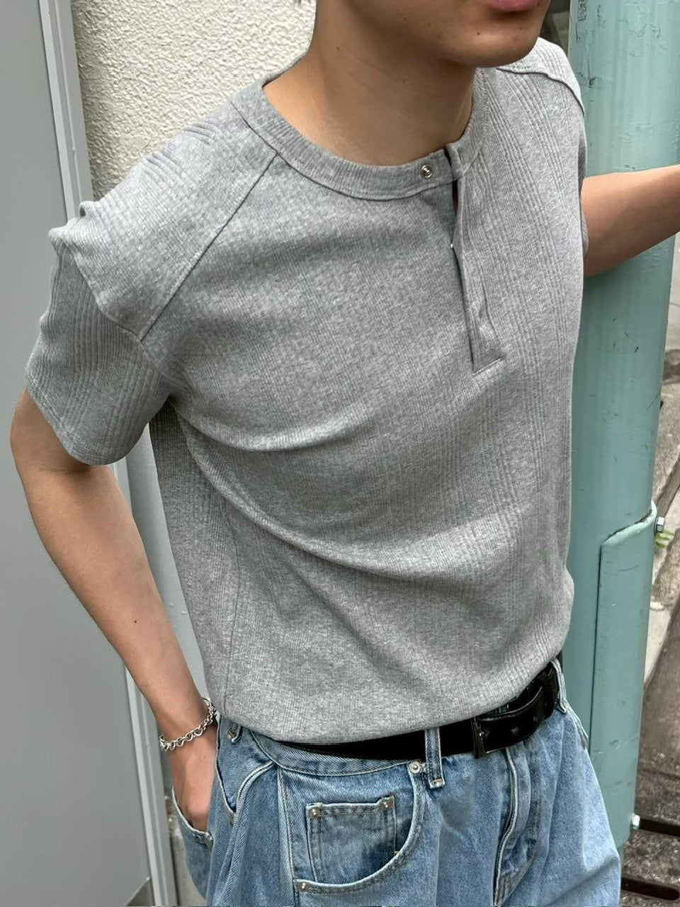 【Chikashitsu +】henry neck half sleeve tee (3color) / 【チカシツプラス】ヘンリーネック半袖Tシャツ