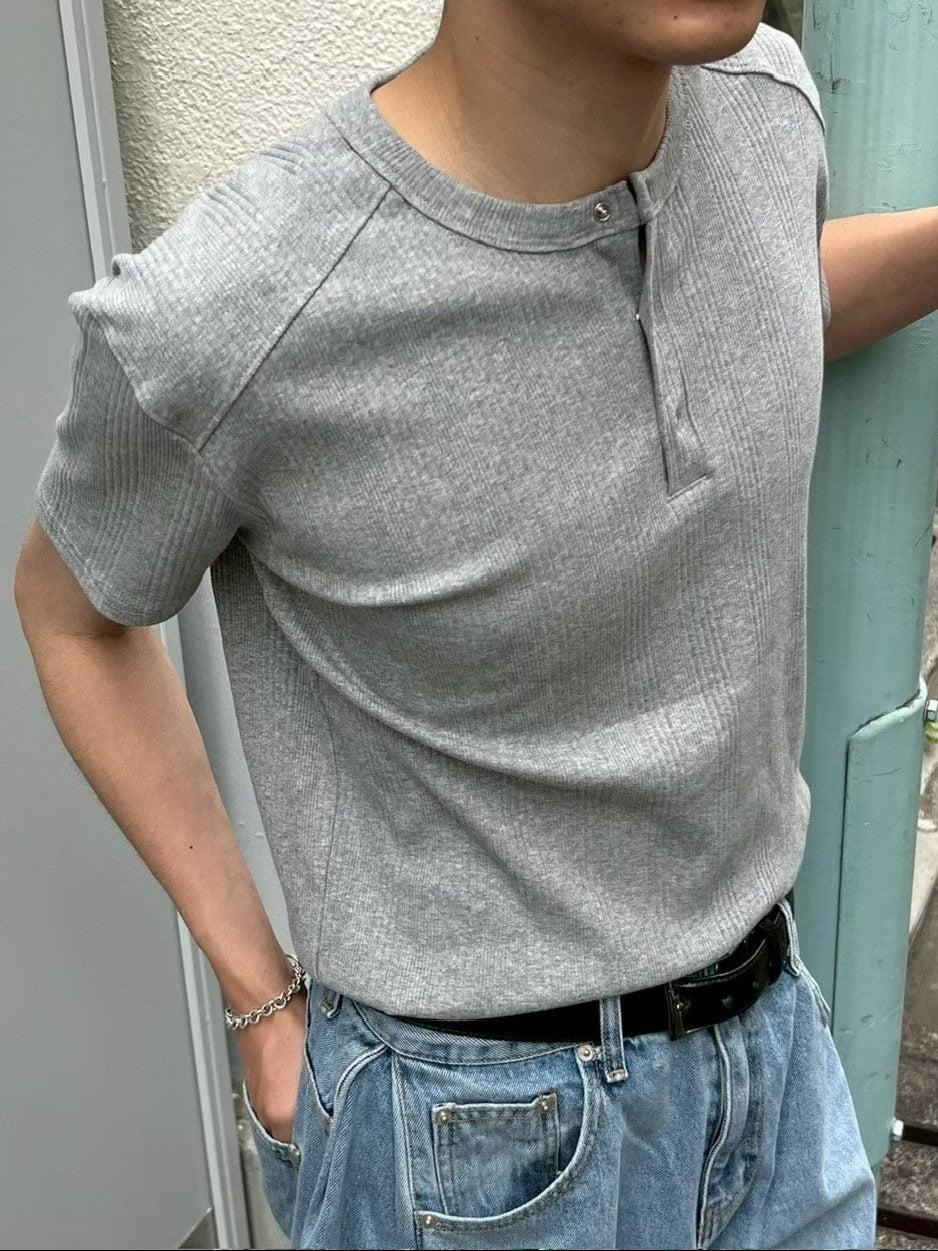 【Chikashitsu +】henry neck half sleeve tee (3color) / 【チカシツプラス】ヘンリーネック半袖Tシャツ