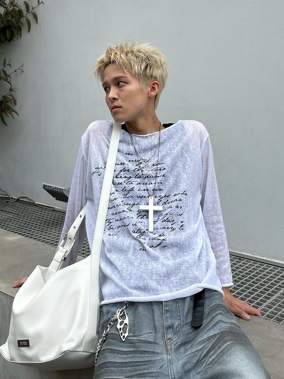 受注制【nmtc +】see through lettering long sleeve (3color) / 【エヌエムティーシープラス】シースルーレタリングプリント長袖Tシャツ