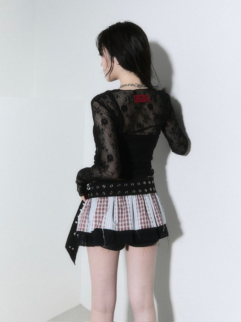 【CHERRYQUIRI】seethrough v neck shirring sleeve