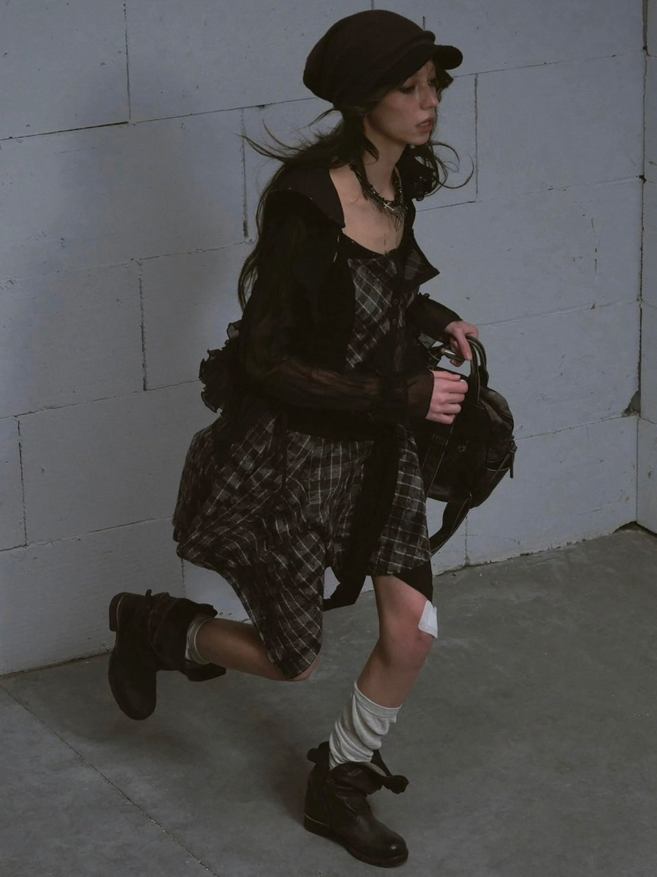 【Cest Nous】Plaid tie-strap camisole dress / 【セヌー】プリーツグレンチェックストラップキャミワンピース