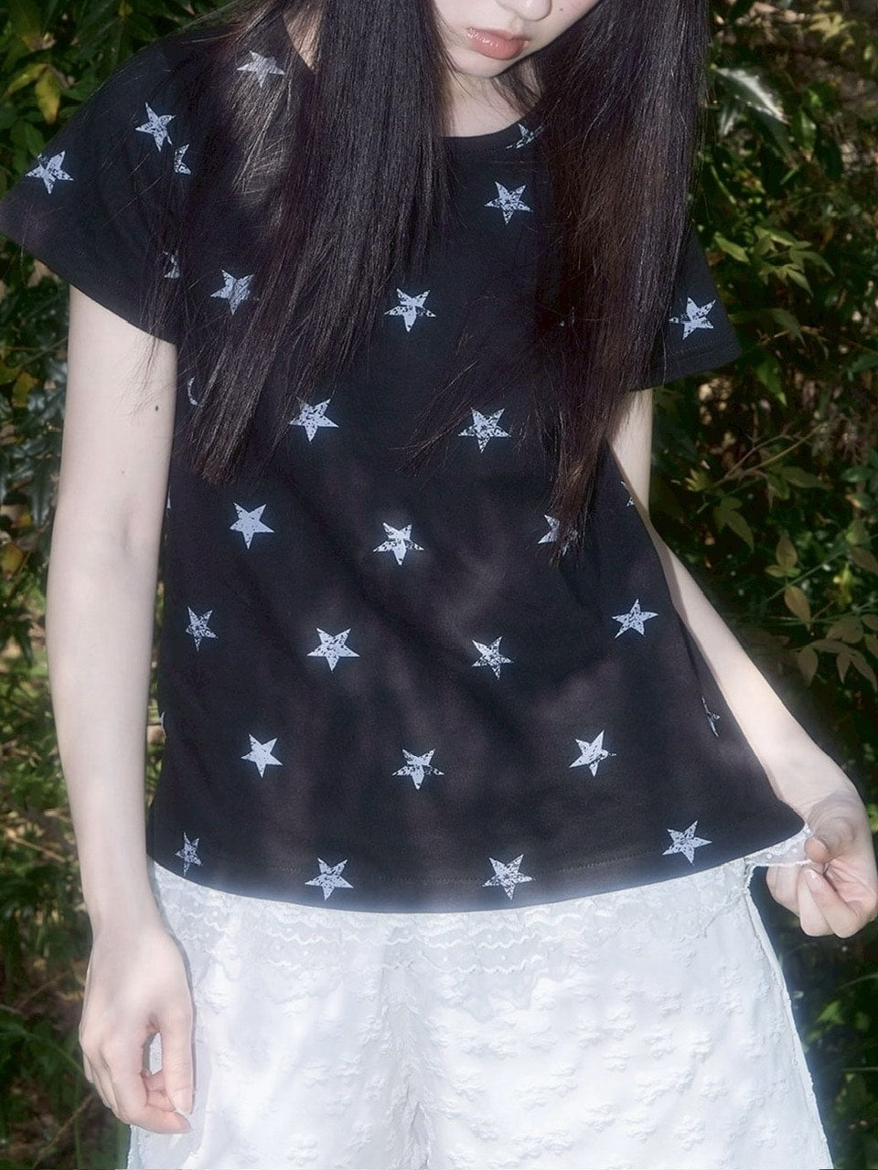 【FANCY CLUB】Lace Star Layered Tee / 【ファンシークラブ】レーススターレイヤード半袖Tシャツ