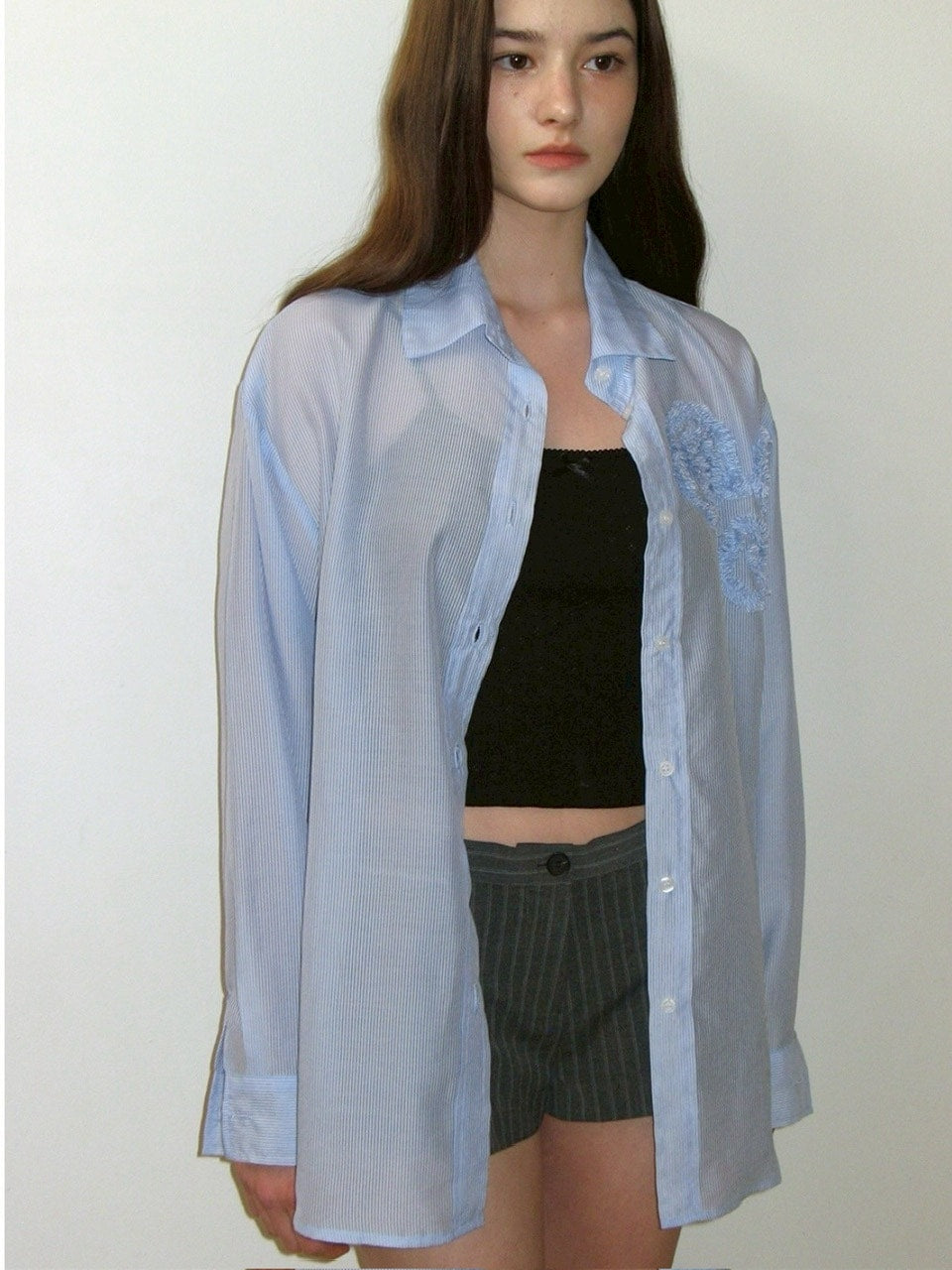 【CRANK】FLOWER STRIPED SHEER SHIRT / 【クランク】フラワーストライプボーダーシアー長袖シャツ