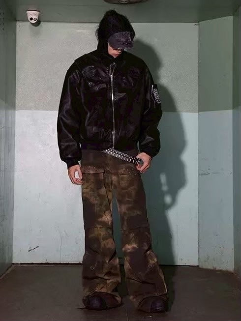 【DND4DES】CAMO DISTRESSED OVERSIZE CARGO PANTS
