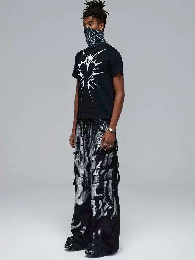 【DND4DES】 MULTI-LAYERED STRIPED GRAFFITI CARGO PANTS