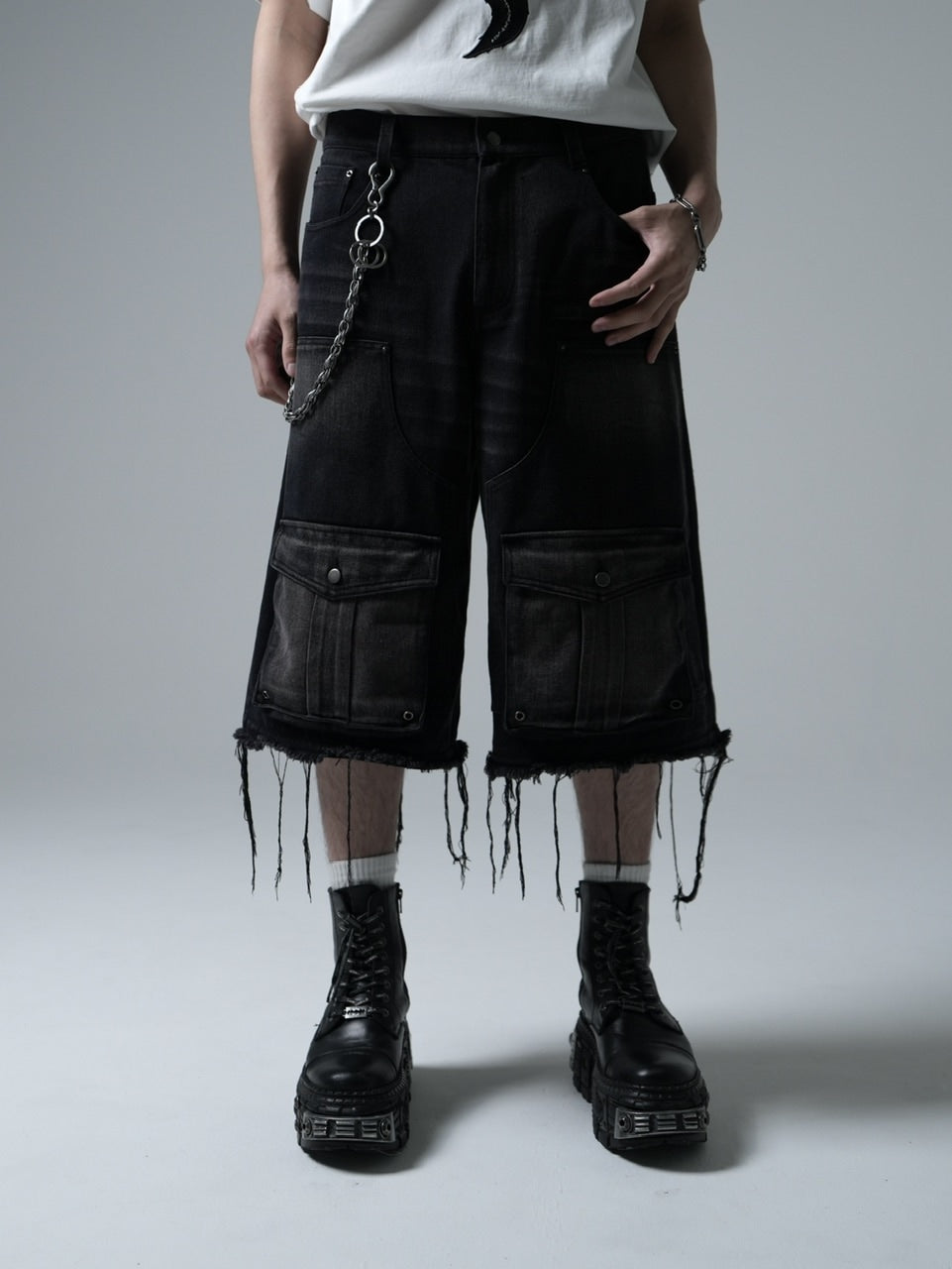 【CHIKASHITSU PLUS HIGH】Layered zip cargo denim pants