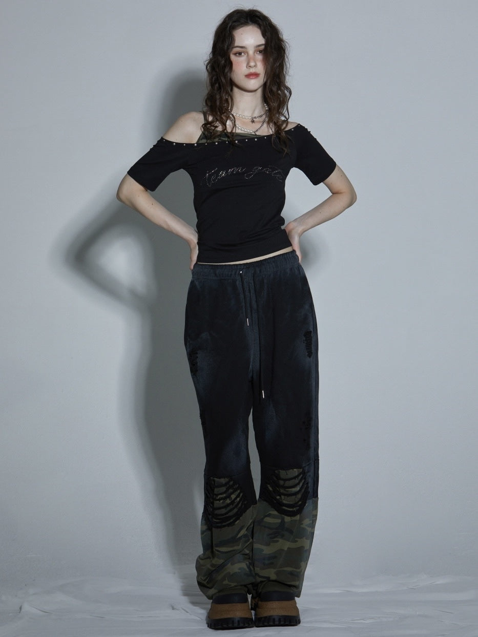 【GATELESS】LAYERED CAMI OFF-SHOULDER T-SHIRT / 【ゲートレス】レイヤードキャミソールオフショルダーTシャツ