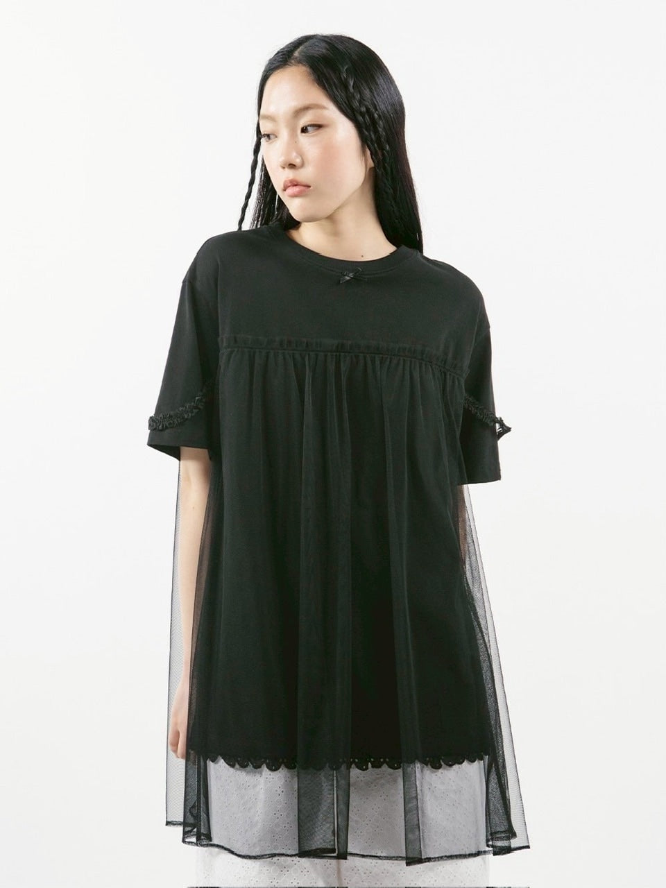 【TUOMIO】MESH LAYERED LACE T-SHIRT / 【トゥオミオ】メッシュレイヤードレース半袖Tシャツ