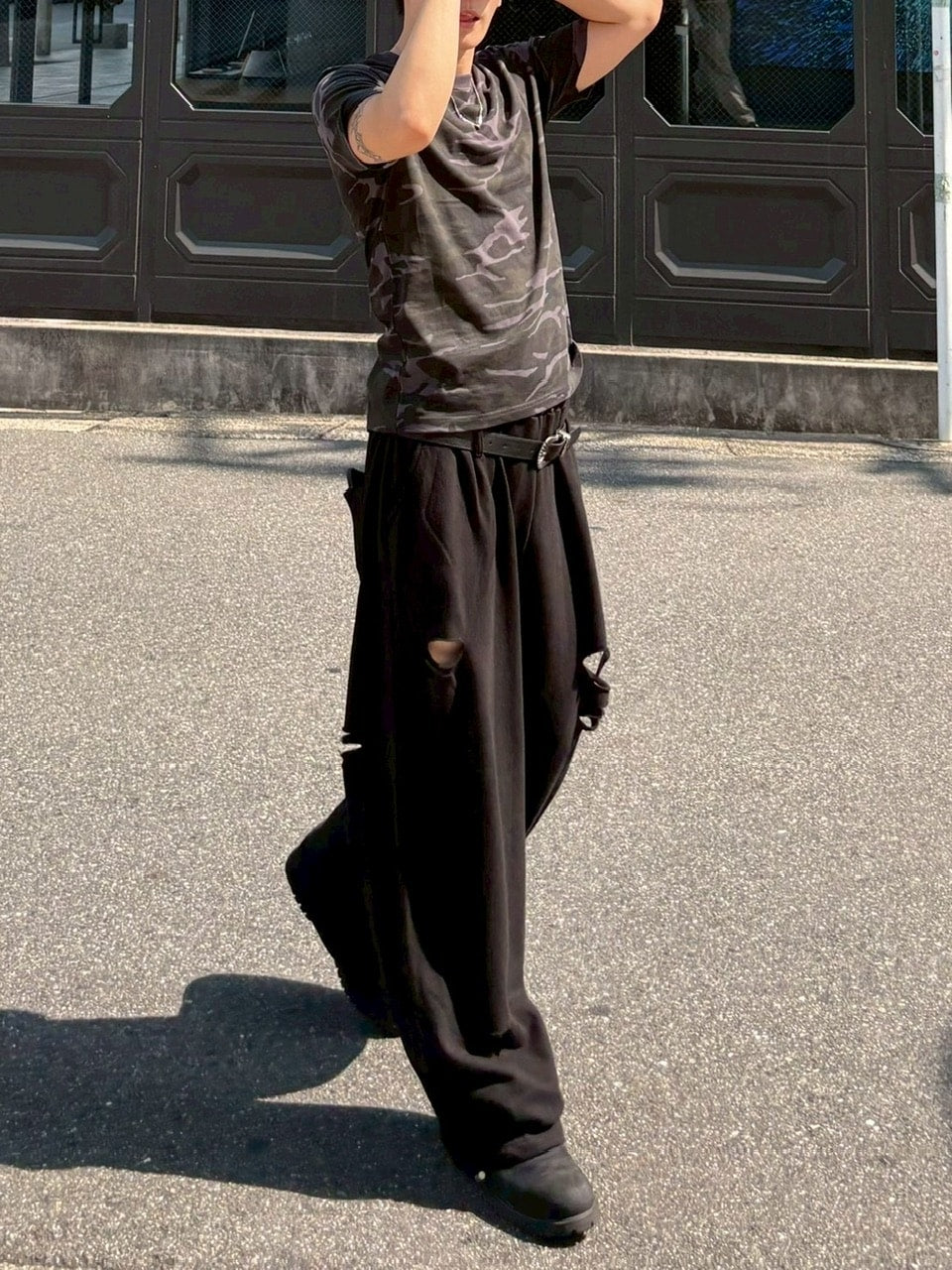 Chikashitsu +】full length damage sweat pants / 【チカシツプラス