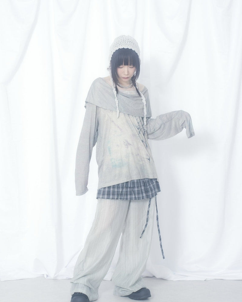 国際配送【Nerd out XU】crape sheer pants / 【ナードアウトエックスユー】クレープシアーパンツ