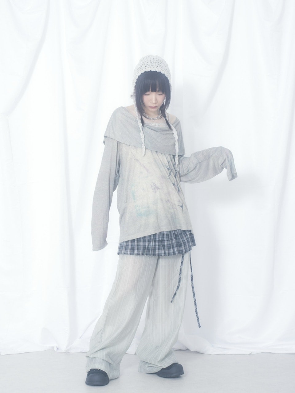 国際配送【Nerd out XU】crape sheer pants / 【ナードアウトエックスユー】クレープシアーパンツ