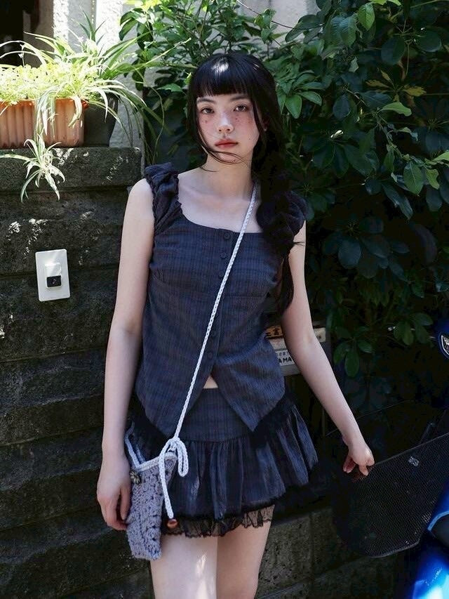 【Uglyshadow】CHECK SHIRRING SKIRT / 【アグリーシャドウ】チェックシャーリングミニスカート