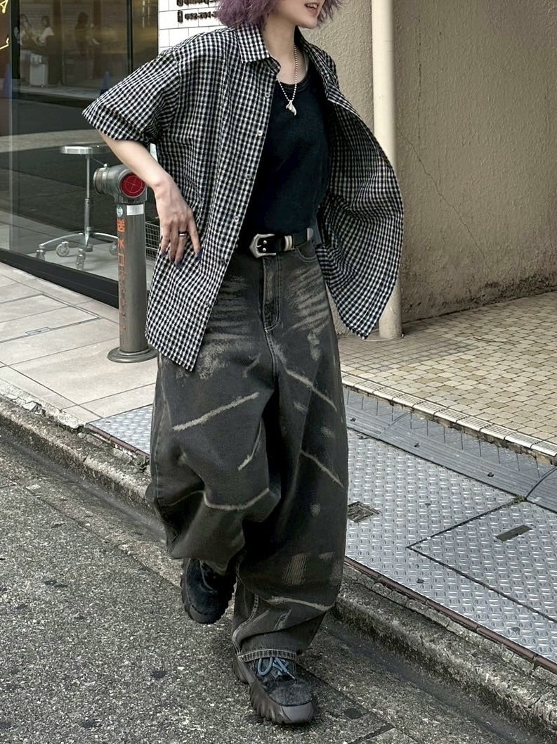 【Chikashitsu +】full painting wide denim pants / 【チカシツプラス】 フルペインティングワイドデニム